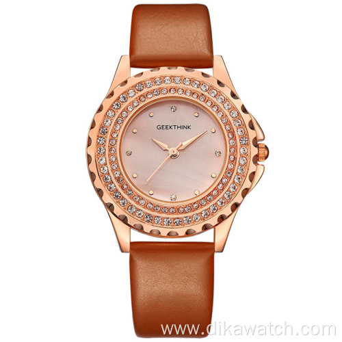 Geekthink 9011 Explosive Hot Selling Diamond Quartz Watch Leather Strap Leather Women Watch Wrist